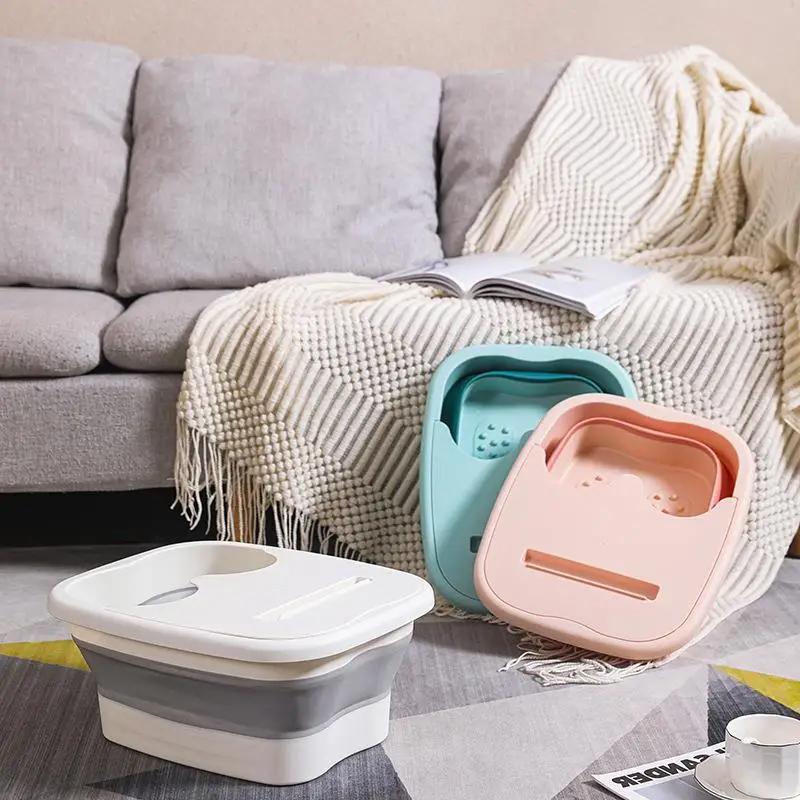 Folding Foot Bath Bucket Silicone Foot Bath Basin Massage Washing Bucket Bathroom Accessories Easy Hold Footbath for Adult Kid