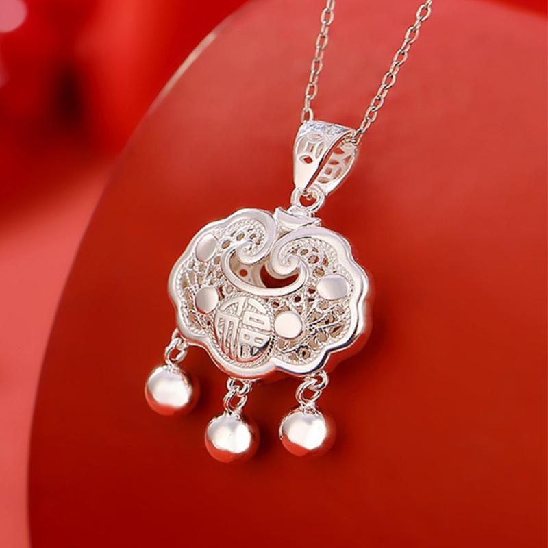 S925 Sterling Silver Baifu Safety Lock Longevity Lock Ruyi Silver Necklace Fu Character Clavicle Chain