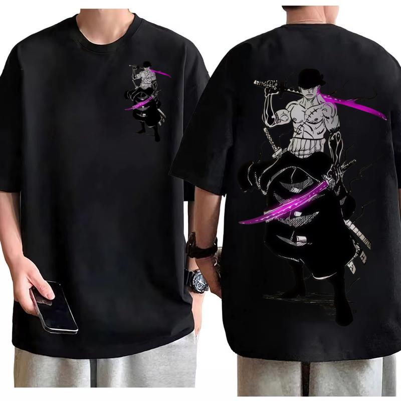 Roronoa Zoro Purple Blade T-shirt Men 100% Cotton Graphic Tee Regular Fit Short Sleeve Casual Daily Top