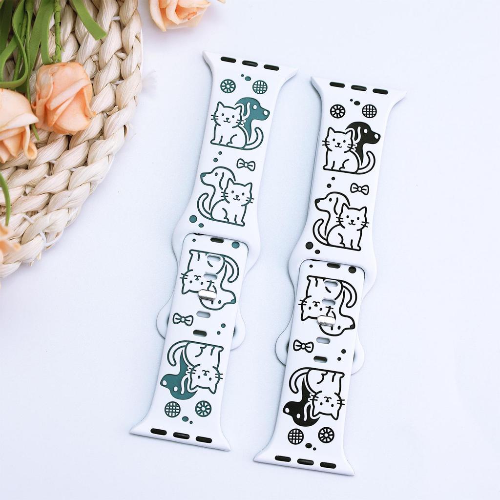 Silicone Watch Strap for Apple Watch S10/S987654 with Cat & Dog Pattern