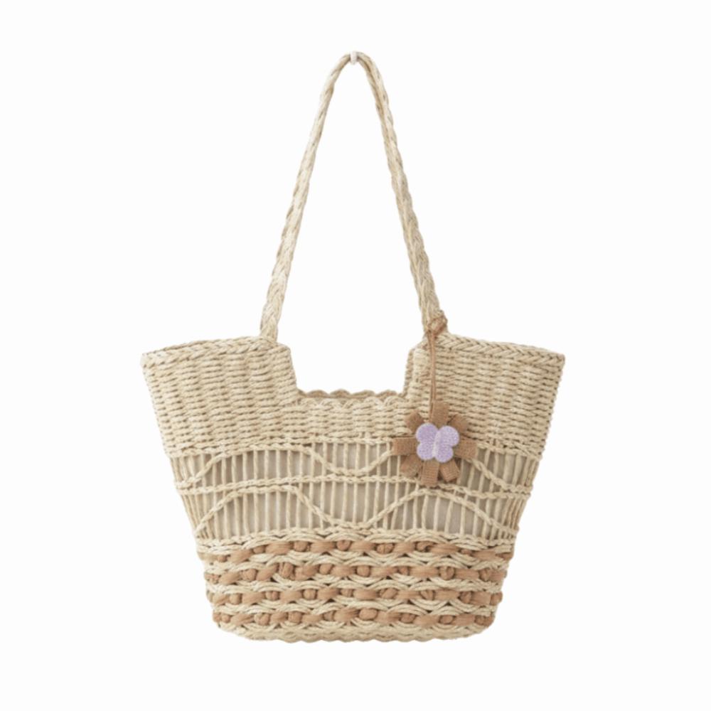 

Large Capacity Shoulder Beach Bag Versatile Design Handwoven Bag Straw Woven Bag Casual Outing бежевий