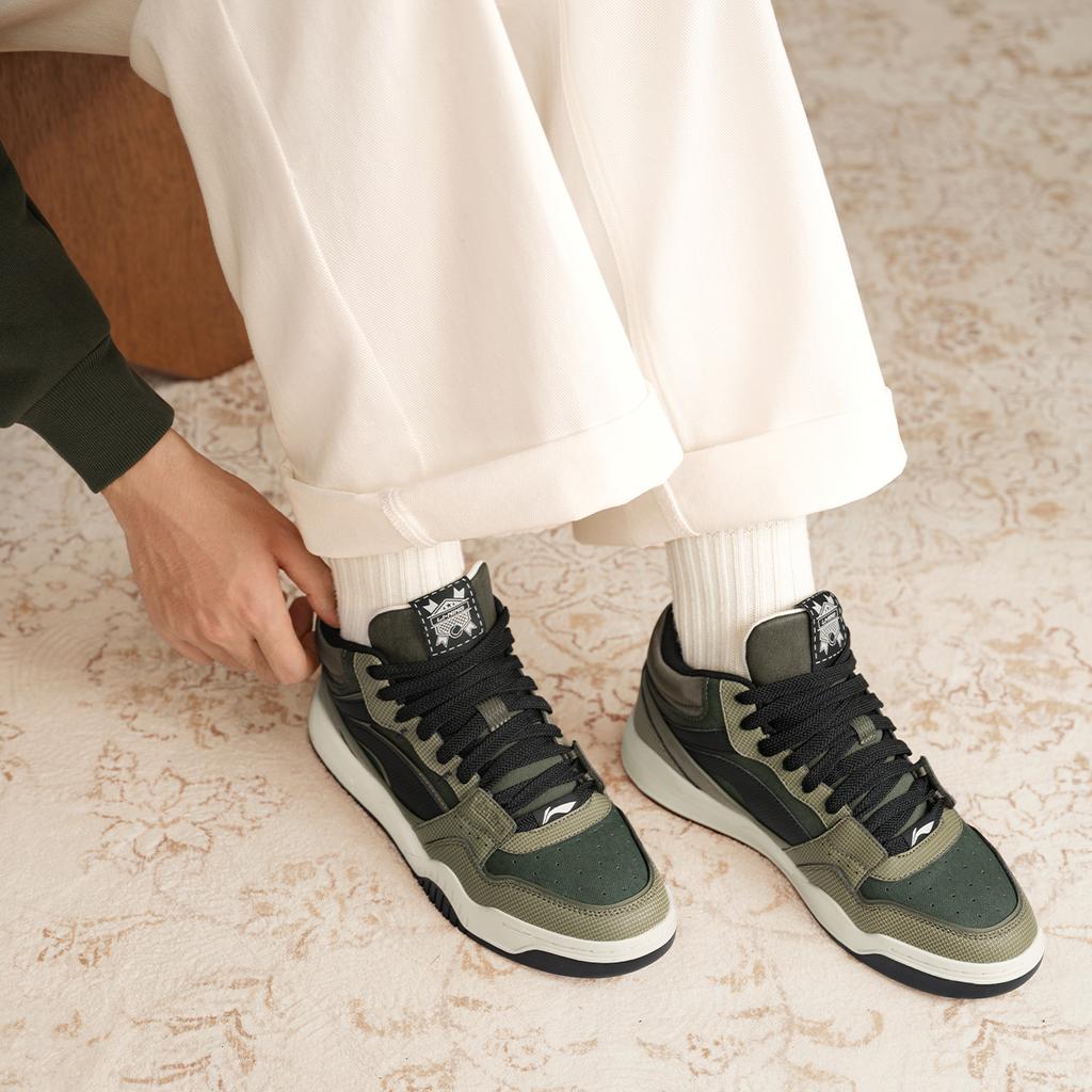 Li Ning Mondweiß Hi Lässig Vielseitig Dicke Sohle Rutschfest Abriebfest Atmungsaktiv High-Top Skateschuhe Herren Sneaker Grün AGCU347-6