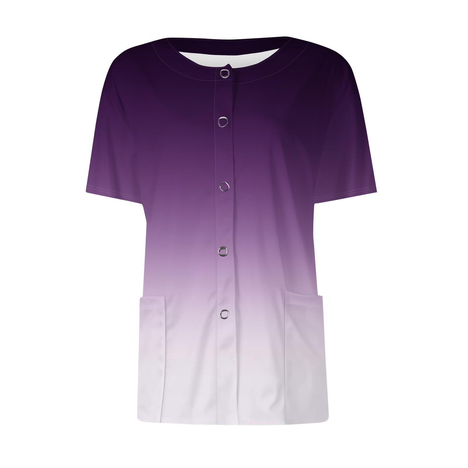 

Женские карманы с короткими рукавами и рисунком, воротник-стойка с рабочим принтом, однобортная защитная одежда, куртка-кардиган, топ XL фиолетовый