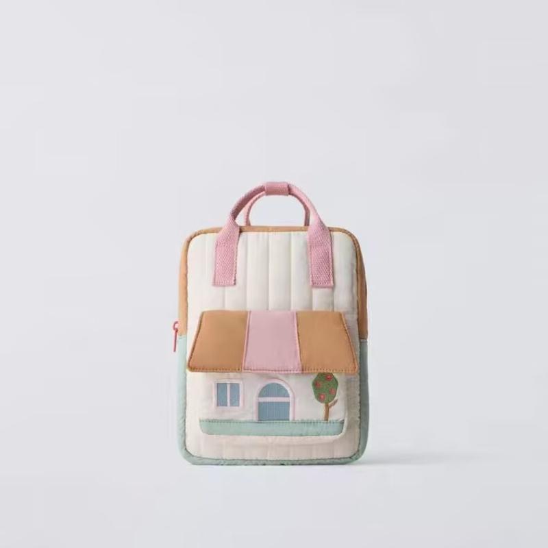 

2025 New Tree House Embroidery Parent-child Out Splicing Contrasting Color Boy and Girl Backpack Hand-held Lightweight Backpack бежевый