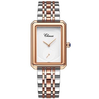 Women's Waterproof and Rainproof Stainless Steel Wristwatch with a Square Dial, No Indexes, Adjustable, Thin Design, Rhinestone Accents, Calendar