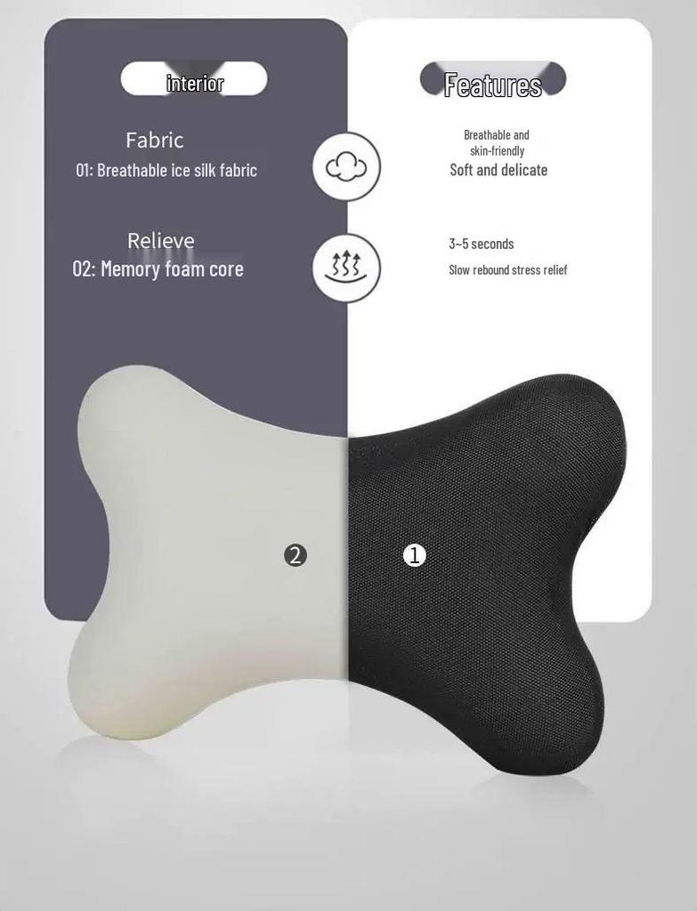 Car Headrest & Neck Support Memory Foam Pillows – Universal Fit, 4-Season Use, Pair of Cushions for Comfortable Car Interior.