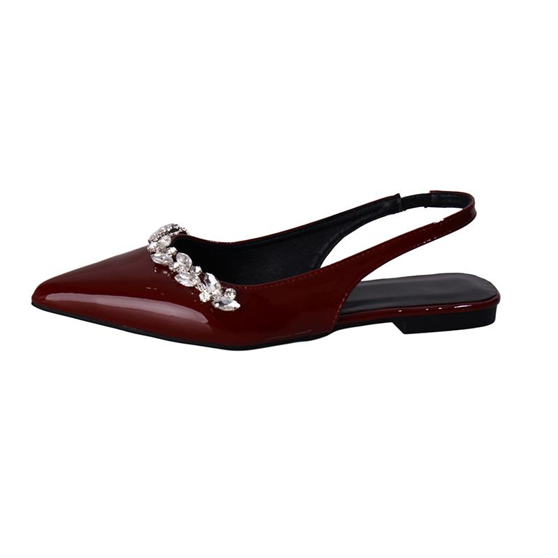 Fashion French Pointed Toe Shallow Mouth Low Heel Shoes Spring and Summer Temperament Baotou Rhinestone Soft Sole Shoes