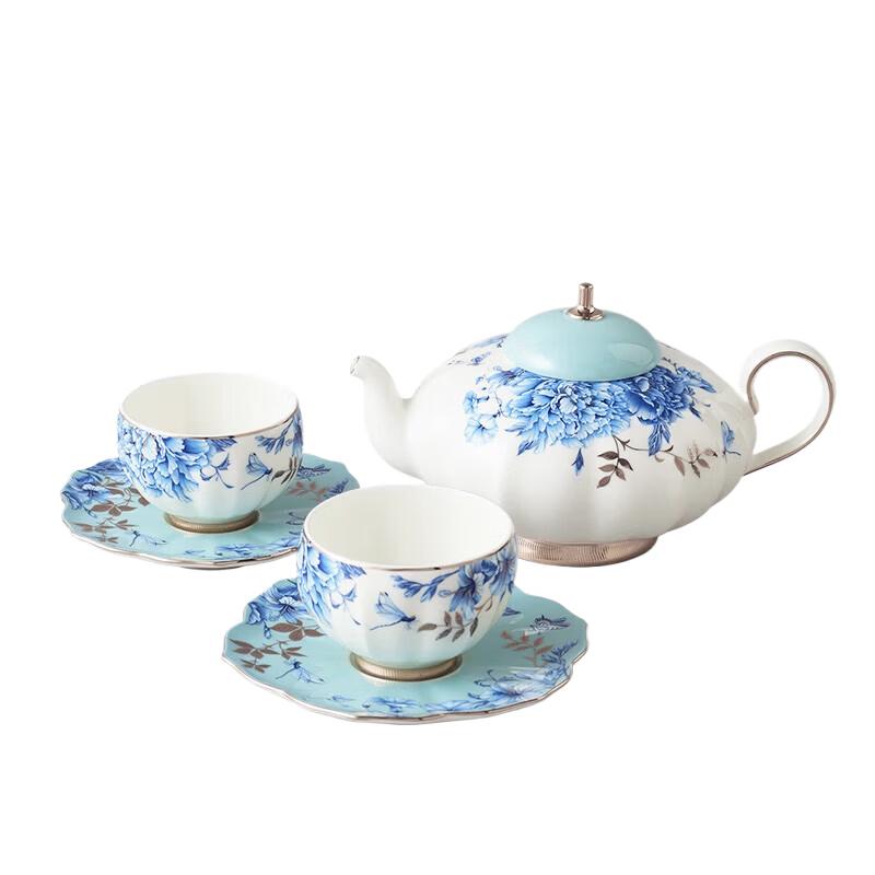 Auratic Platinum Blue and White Porcelain 6-Piece Tea Set