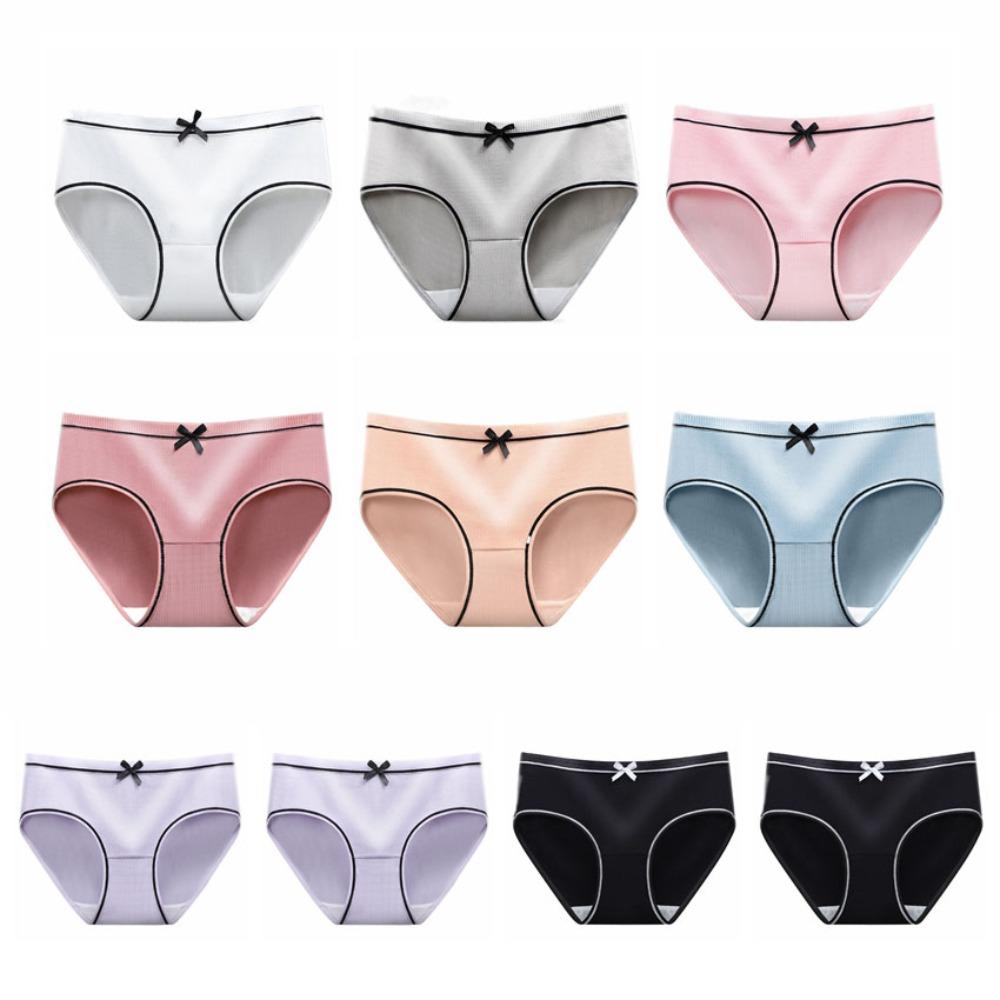 

10PCS Bowknot Underwear Women Oversized Low Waist Briefs Fashion Solid Color Panties Girl XXL-10PCS