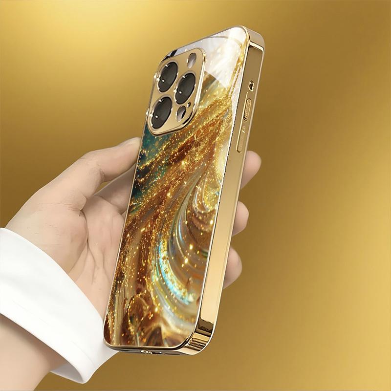 Goldene Wellen Hochwertige Handyhülle Galvanisiertes Glas TPU Handyhülle für iPhone 17 16 15 14 13 12 11pm Pro Plus Sturzfest