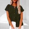 Women's Fashionable Loose-Fit Casual Shirt Button-Up Short-Sleeve Cotton-Linen Blend Top