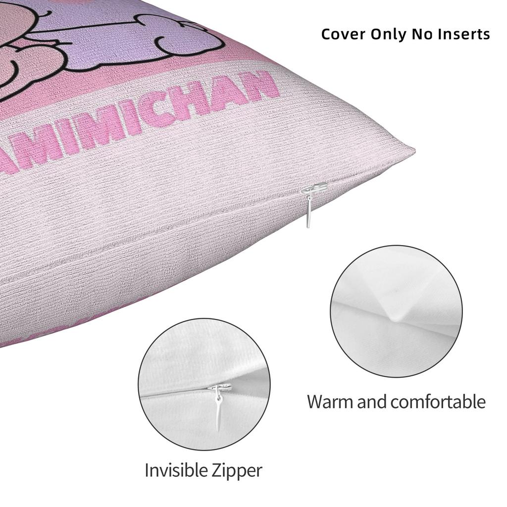Asamimichaan Cute Asamimi Square Pillow Case Cushion Cover Funny Polyester Decor Throw Pillow Case Cover for Car 4545cm