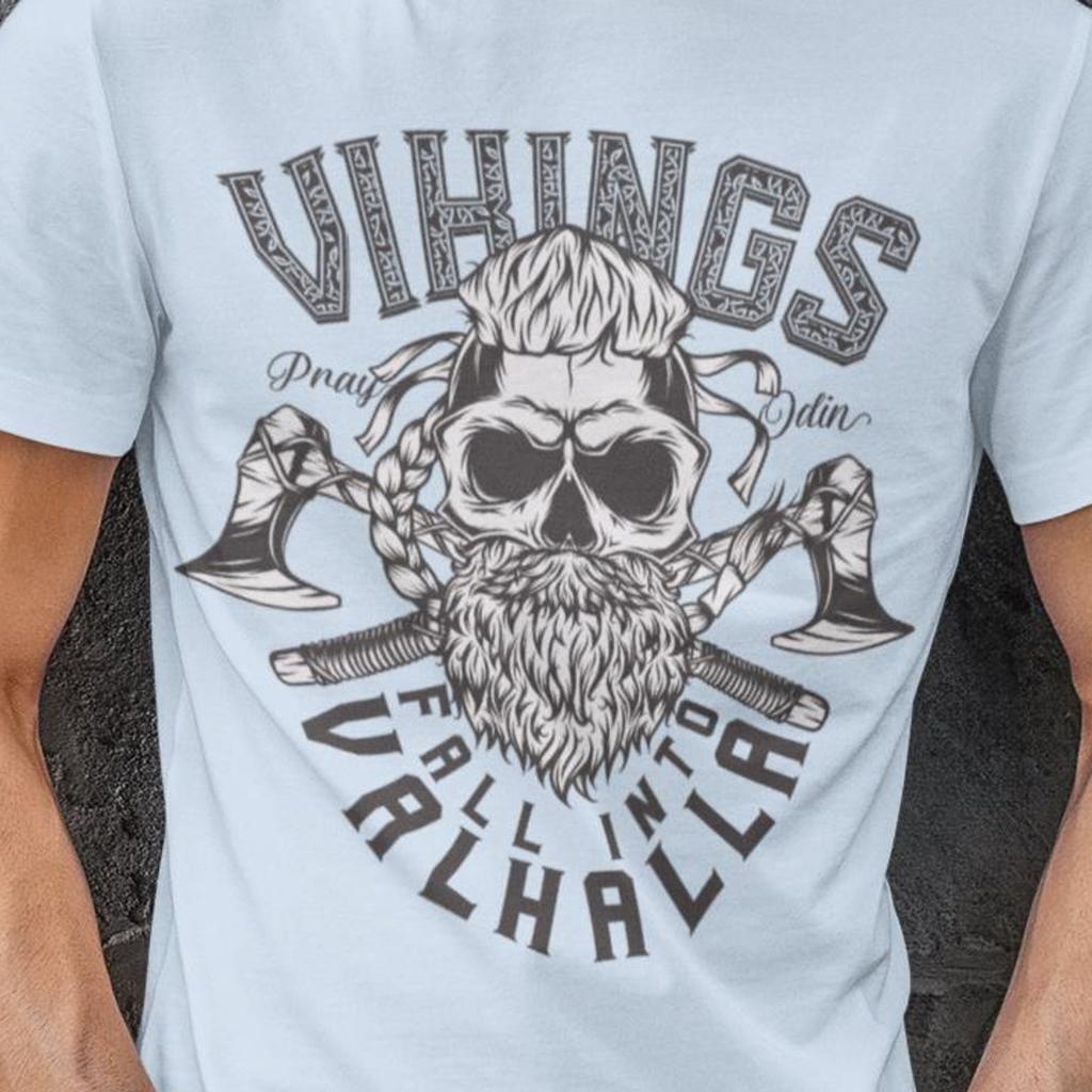 Viking Skull Shirt Valhalla Tee | Norse Warrior T-Shirt | Odin Graphic Tee | Viking Beard Skull Shirt | Nordic Mythology Gift for Men