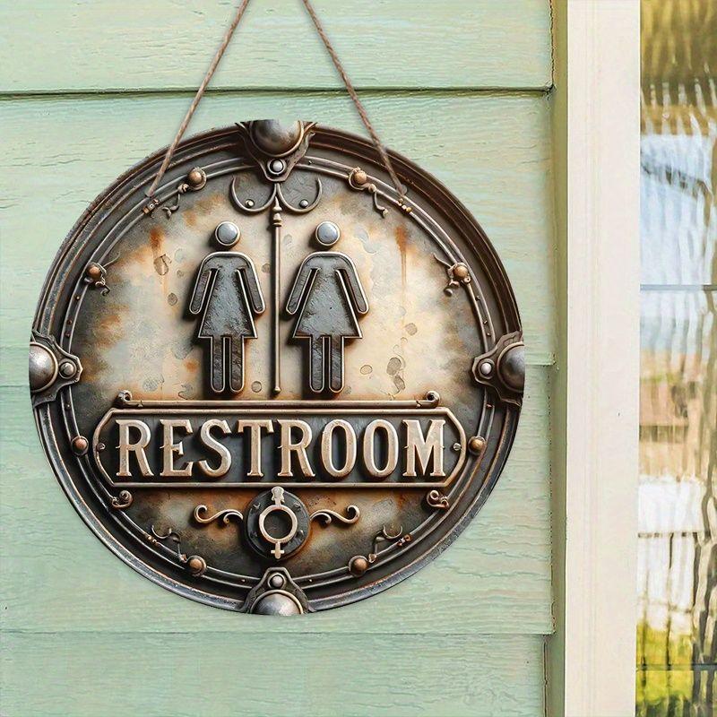 Wooden hanging decorative signs, bathroom decorations, 2D flat pendants, the pattern is the ”RESTROOM" logo, A housewarming gift for friends