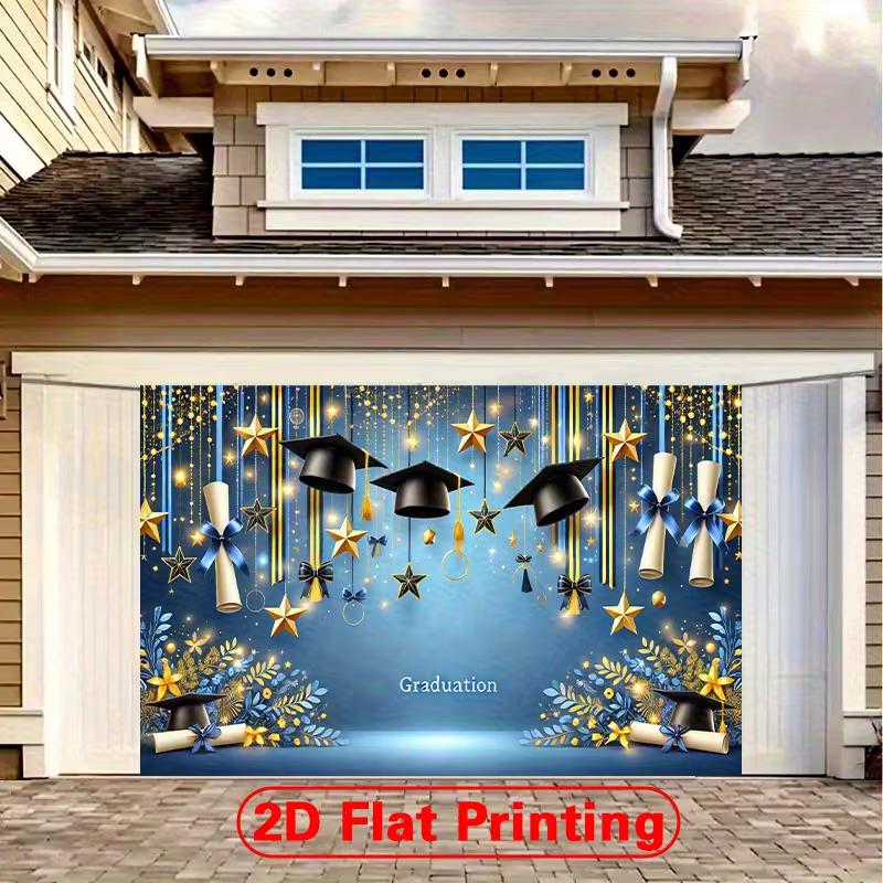 2D Graduation Banner, Blue & Gold Star Backdrop for Photoshoot & Celebration