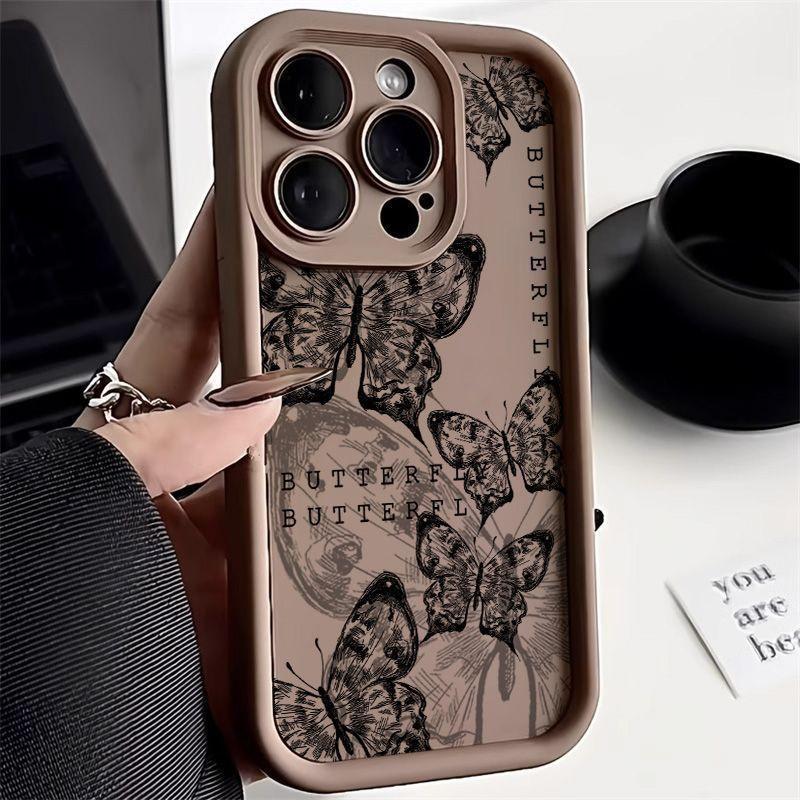 Retro Butterfly iPhone Case for 11, 12, 14, 15, 16 Pro Max - Transparent & Drop-proof