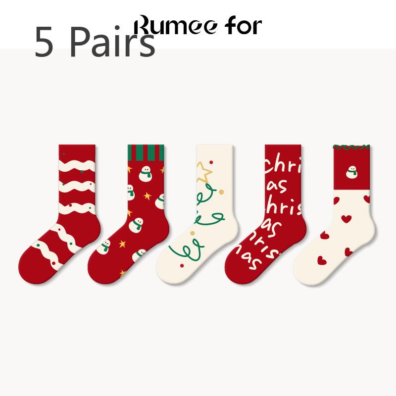 5 Pairs of Ladies Winter Fashion New Christmas Lovely Home Tube Socks