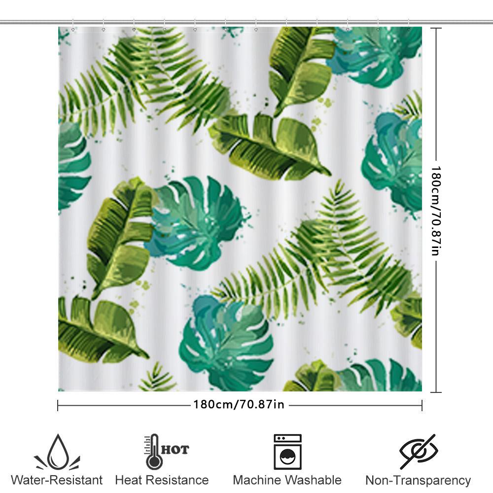 Vibrant Greenery Shower Curtain Waterproof Fabric For Bathroom Decor Tropical Leaves Print In Blue White Colors Size 180X240Cm