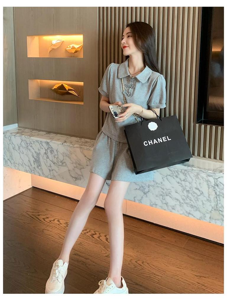 Women's Playful Petite Two-Piece Sportswear Set - Summer Short Sleeve & Shorts, Street Style.