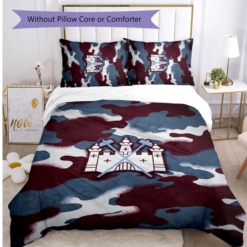 Set Lenzuola Stampato West Ham United Football 3 Pezzi, Comodo Set Copripiumino per Camera da Letto Amico della Pelle
