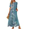 Women's Fashionable And Casual Long Beach Skirt Round Neck Short Sleeved Loose Retro Print Dress