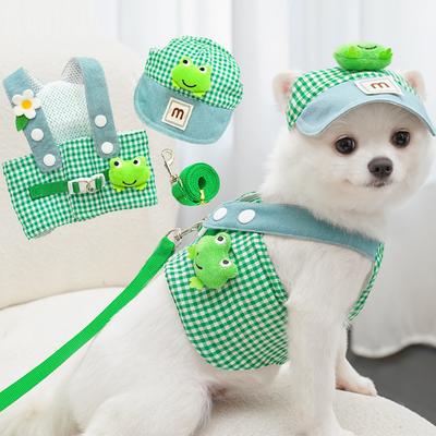 3Pcs Cartoon York Dogs Harness Leash Set All Season Unisex Cute Outdoor Pet Accessories Sunscreen Cap Small Puppy Vest Traction