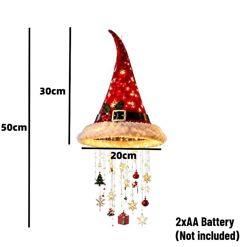 LED Santa Hat Hanging Light Christmas Hat Pendant Lamp with Tassel Bell Star Ornaments Xmas New Year Party Decoration Light
