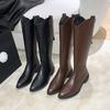 Fashion Women's Knee-high Boots Fashion Casual Knight Boots V-mouth Design Pointed Toe Leather Boots Slim Fitting Long Boot Botas Mujer