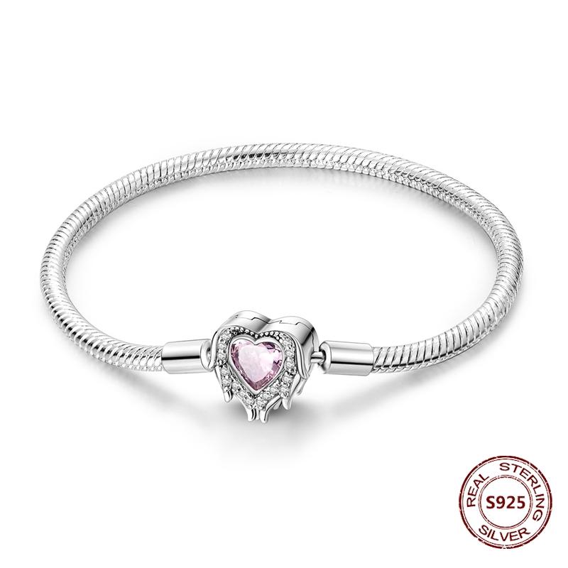 Pink Love Heart Copper Metal Bracelet High Quality Fine Jewelry Authentic Original Bracelets Zircon Cat Paw Snake Chain Designed For Do It Yourself