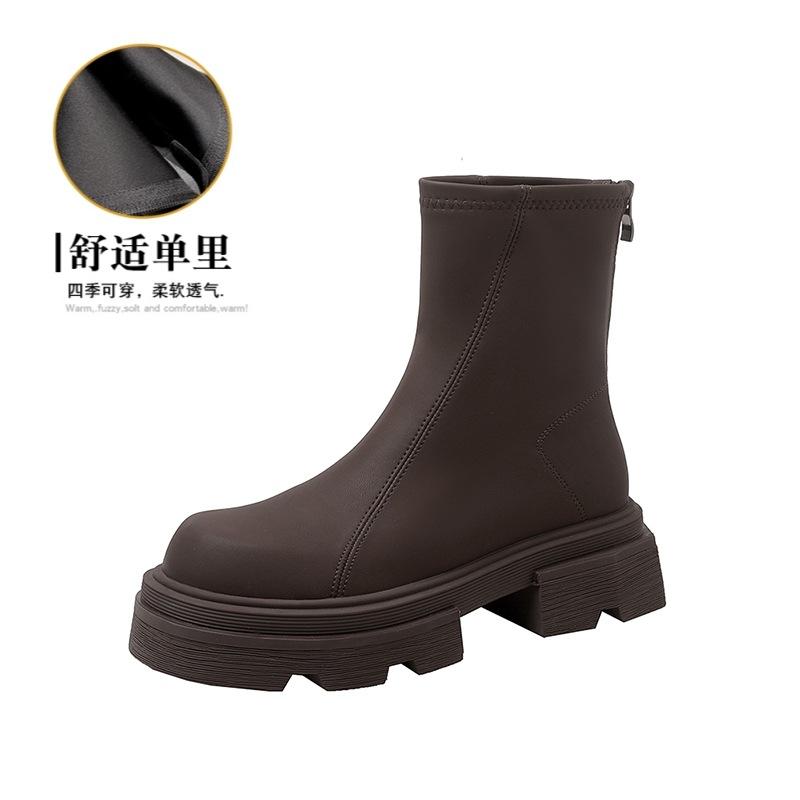 Thick heel thick sole retro boots women's 2025 autumn and winter new rear zipper high boots long boots elastic thin boots