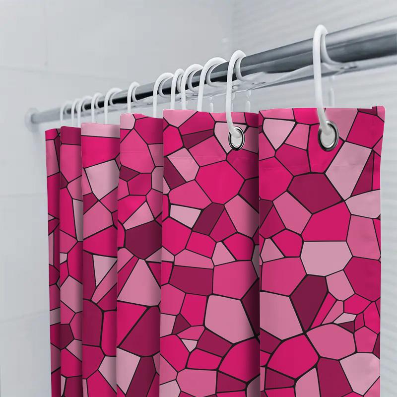 Bright Pink Geometric Shower Curtain 3D Mosaic Waterproof Bath Decoration