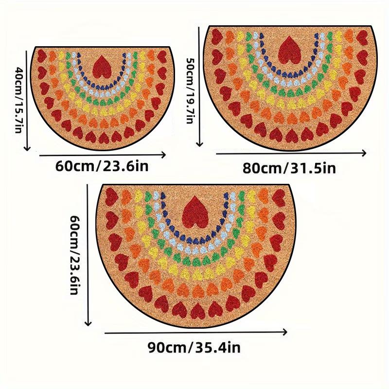 Heart-shaped Rainbow Pattern Printed Semi-circular Door Mat, Washable, Suitable for Kitchen, Dining Room, Bedroom, Party, Courtyard Decoration