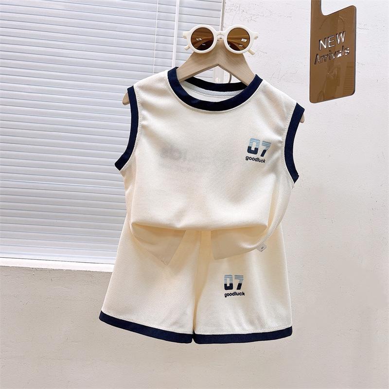 Children's Waffle Knit Sleeveless Sports Set – Breathable 2-Piece Basketball Uniform for Boys and Girls