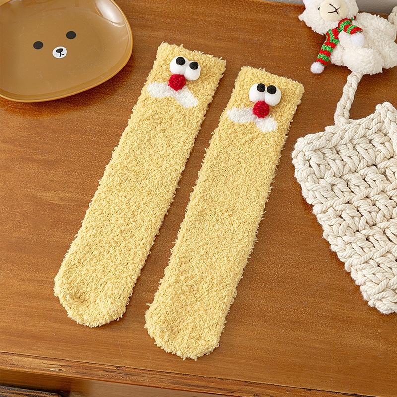 Baby Socks Cartoon Animal Cute Sweet Mid Tube Socks Winter Thick Soft Comfortable Girls Boys Coral Fleece Floor Socks