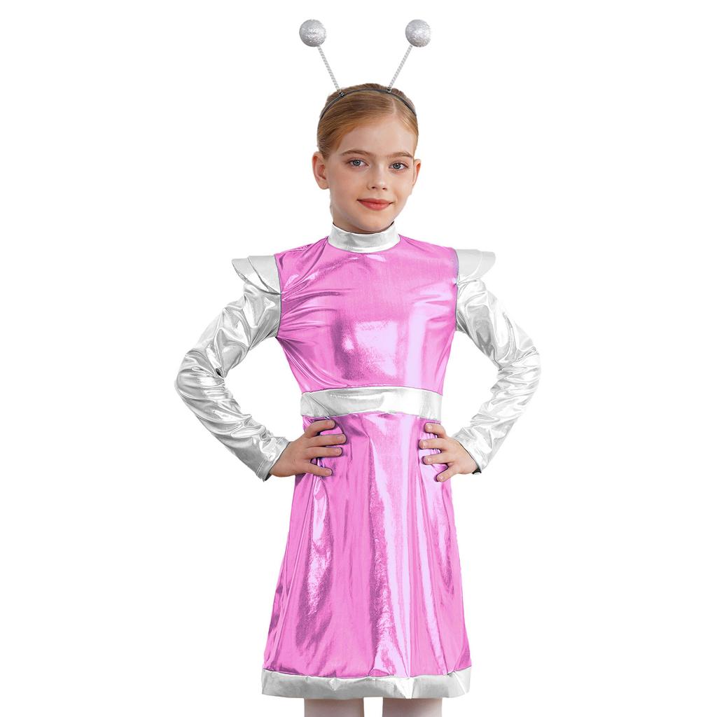 Girls Space Alien Costume Set 2 Pieces Outer Space Dress Alien Hair Hoop Cosplay Performance