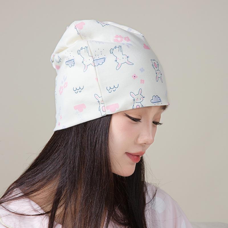 Windproof Double-Layer Postpartum Maternity Hat - Pure Cotton, High Elastic, Hexagonal Design.