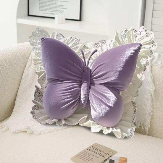Butterfly Throw Pillow Plush Butterfly Pillow with Lace Ruffle Decorative Bedroom Cushion for Living Room Sofa Couch Bed Car