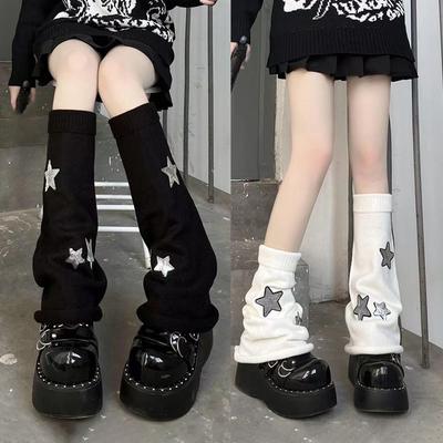 Zimní teplé pletené návleky na nohy s hvězdami, teplé stehenní dámské dlouhé ponožky, punčochy Lolita JK