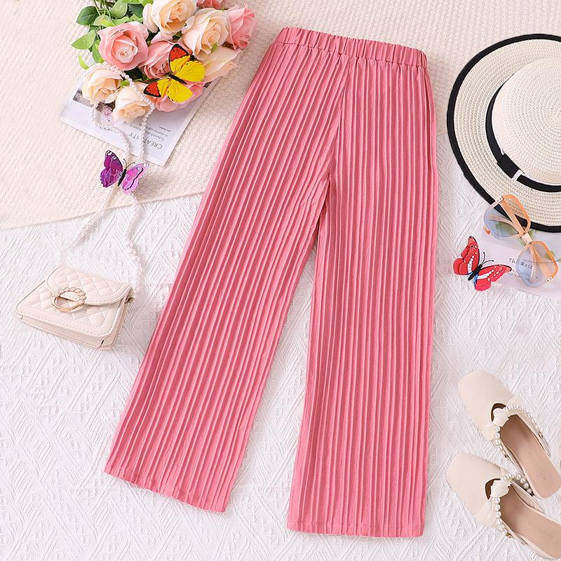 Girls Summer Trousers New Pleated High Waist Loose Wide Leg Trousers Children's Trousers 8-12Y