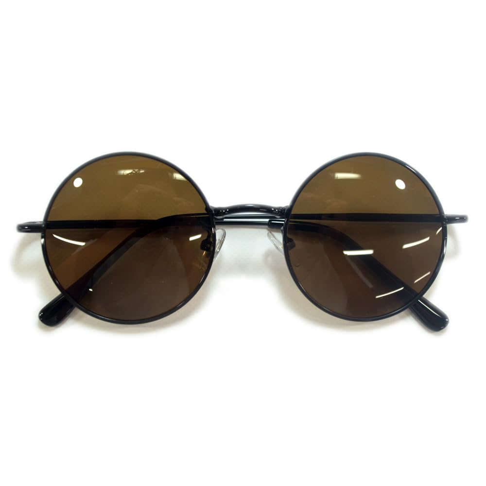 [MERRY PLEASURE] Merry Pleasure Boston-style round sunglasses with polarized lenses, BLACK x BROWN (polarized lenses)