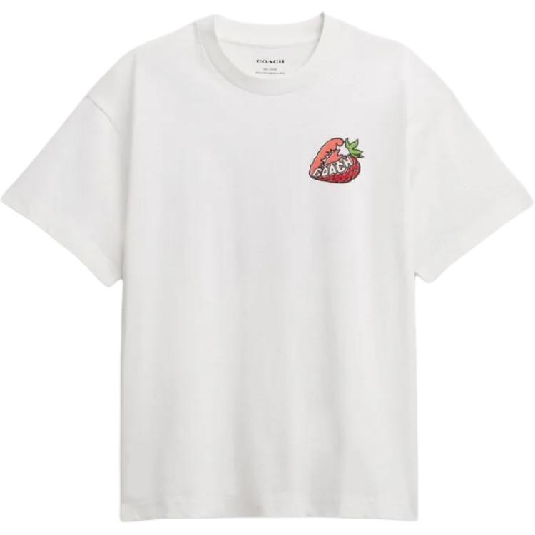 

Coach Strawberry Print Round Neck Pullover Short Sleeve T-Shirt Women Tops White CAH64-WHT S