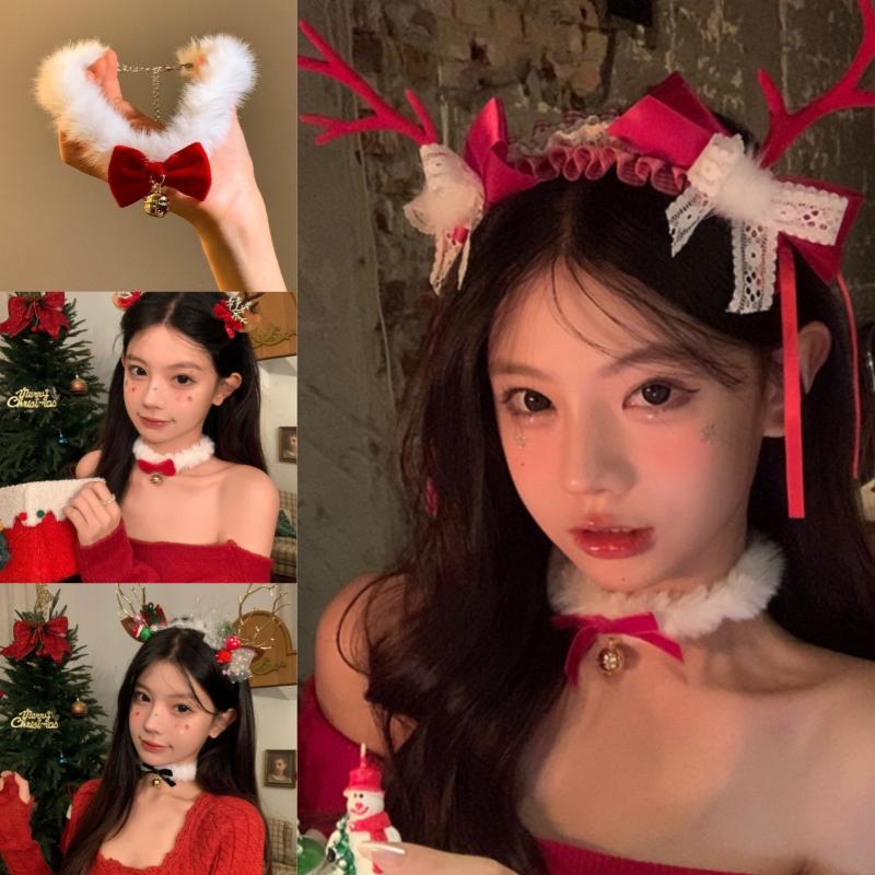 Christmas White Plush Choker Bowknot Bell Charm Fluffy Choker For Girls Women Party Necklace Fashion Jewelry New Year Gifts