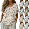 Women's Retro Print Round Neck Short Sleeve T-Shirt - Cotton Linen Tee, Casual Summer Top, Soft and Breathable, S-XXL