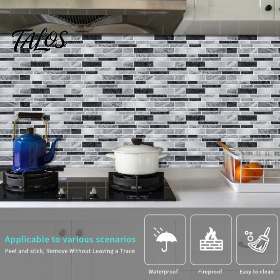 Waterproof Tile Stickers for Balcony Marble Look Wall Tiles, Self-Adhesive PVC Backsplash Tiles Kitchen Oil-proof Peel And Stick Bathroom Easy to Cut