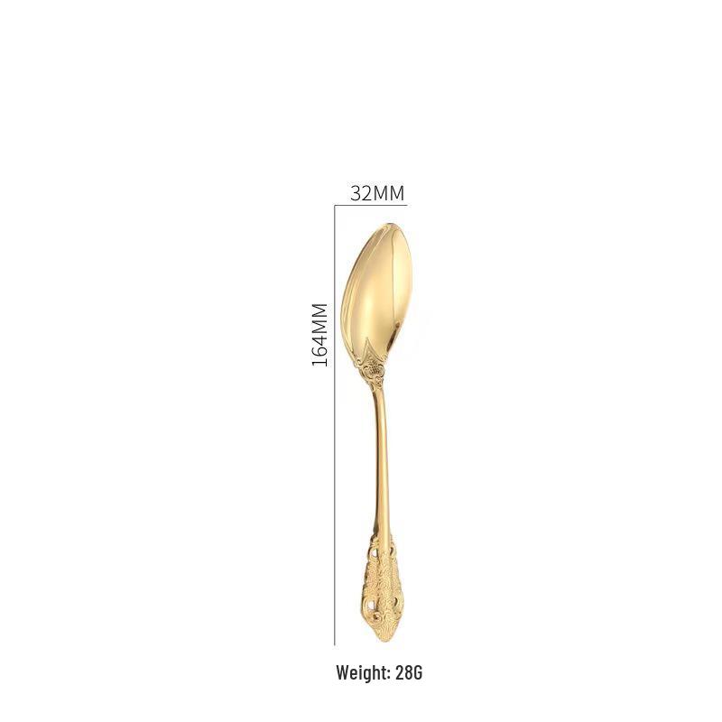 Retro Embossed 410 Stainless Steel Tableware Set: Real Gold-Plated Knife, Fork, and Spoon for Restaurants and Hotels