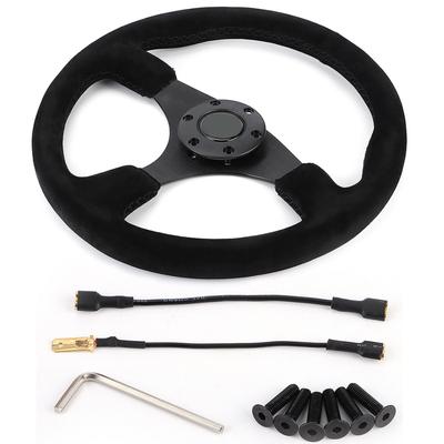 14in350mm for Style 6?Bolt Black Suede Racing Steering Wheel Black Stitching with Horn Button