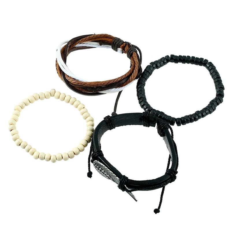 4pcs Punk Braided Adjustable Leather Bracelets Men For Women Cuff Vintage Jewelry