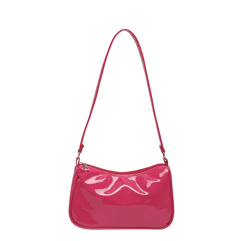 Glossy Crossbody Bag Waterproof Pu Leather Shoulder Bag Mini Hobo Purse Lightweight Pink Underarm Bag For Parties Dating Travel
