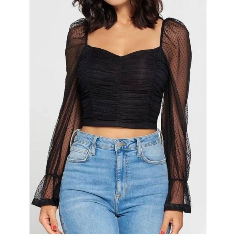 Foreign Trade Order Summer New Ins Comfortable Refreshing Stretch Mesh Delicate Horn Long sleeve Top Single Wear Chest Pad