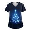 Women's V-neck Christmas Print Short-sleeved Pocket Side Slit Uniform Top